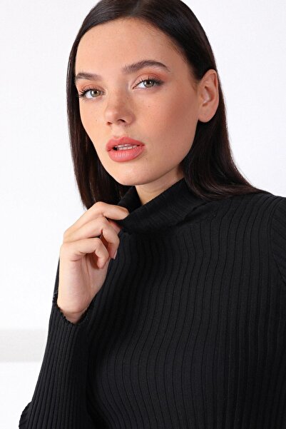 Ferraro Black Turtleneck 100% Cotton Women's Knitwear Sweater