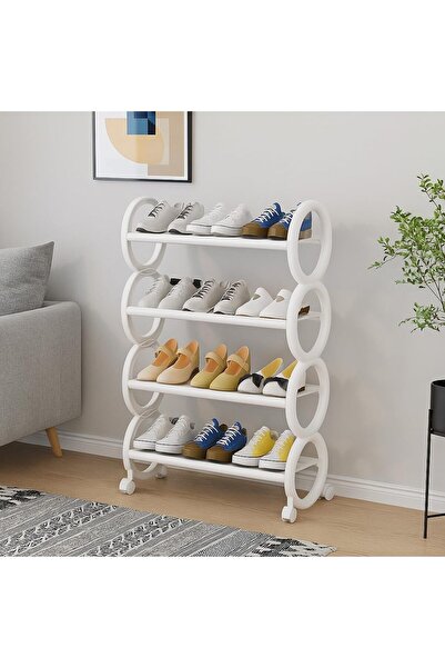 genric رف أحذية متنقل من OneDcor بعجلات دوارة (أبيض، 4 طبقات)