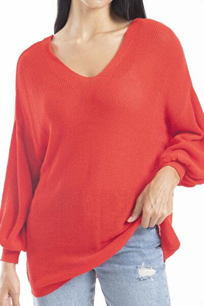 sumoda Women's Clothing Blouse Knitwear Sweater Front Back V Neck Balloon Sleeve Thin Mercerized Knitwear Knitted Loose Sweater 3149