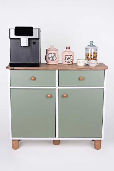 SESA MOBİLYA AKSESUARLARI Kahve Köşesi Dolabı -SU YEŞİLİ Çok Amaçlı Ahşap Dolap - Şık Ve Modern