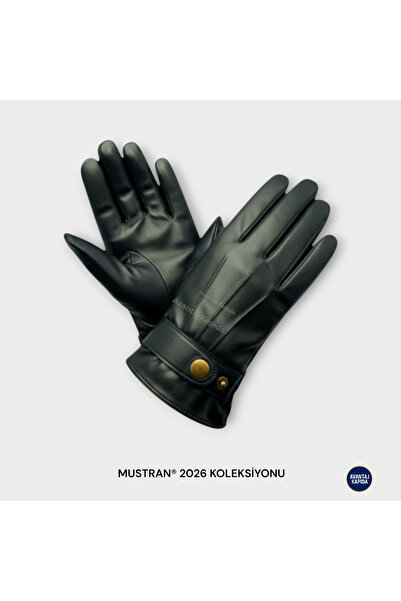 Mustran Mănuși din piele neagră pentru bărbați/unisex Suyutti - model cu fermoar și detalii stil cataramă