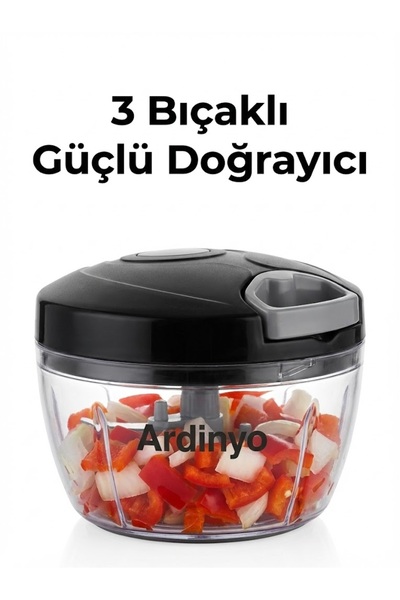 Ardinyo 3 Bıçaklı Ipli El Rondosu Büyük Boy Sebze Doğrayıcı 500 ml Soğan Sebze Kesme