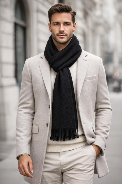 MEKİK BUTİK Μαύρο μονόχρωμο ανδρικό κασκόλ - κασκόλ