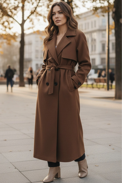 OEM Women's long coat with brown drawstring