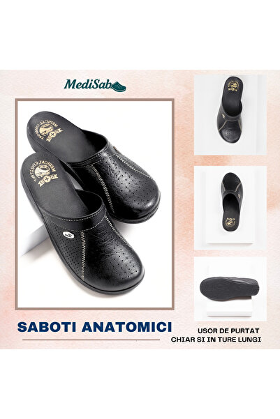 MediSab ultra light anatomical medical clogs ecological leather BLACK -103i E...
