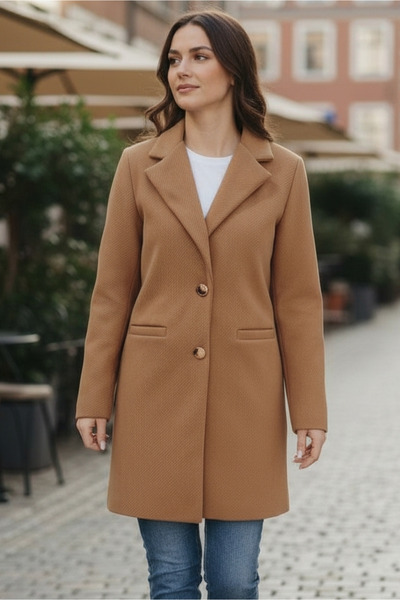 OEM Palton dama elegant camel cu nasturi aurii