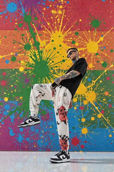 FG KONNİCHİWA Japanese Yakuza Taiyou Unisex Ethnic Patterned Elastic Waist and Cuffs Pocketed Loose Hippie Bohemian Shalwar