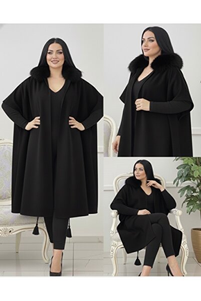 ABBA Kürk Detaylı Salaş Geniş Kesim Kolsuz Panco Siyah