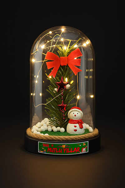 hediye arıları Yılbaşı Çam Dallı ve Led Işıklı Fanus Aranjmanı - Yılbaşı Hedi...