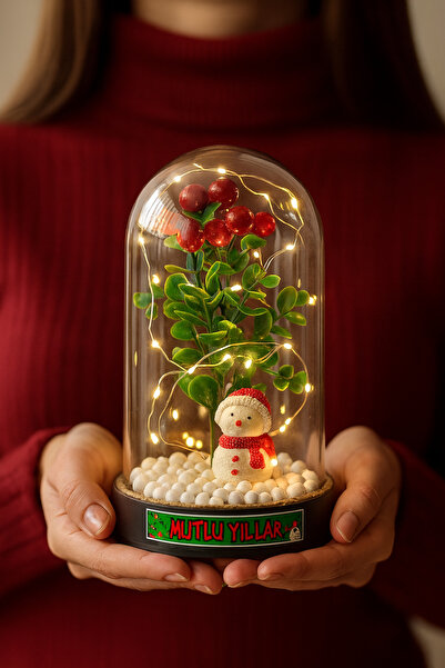 hediye arıları Yılbaşı Kokina Çiçekli ve Led Işıklı Fanus Aranjmanı - Yılbaşı...