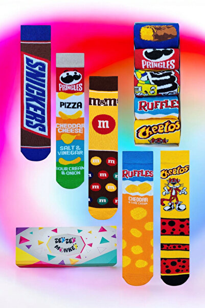 ZEYZEY MONKEY Set of 5 Premium Quality Scented Chips Themed Mixed Pattern Socks in a Special Box
