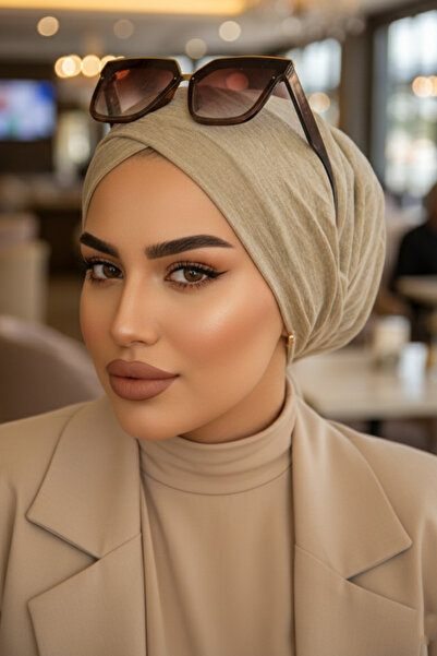 Aişe tesettür Beige Mink Cross Banded Bonnet