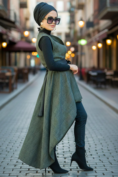 Aişe tesettür Haki Desenli Yelek