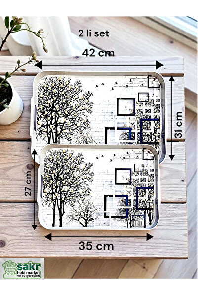 Home Tepsi 2 li Plastik Tepsi Büyük Küçük boy Çift Set İkili Tepsi kahve çay sunum tepsisi