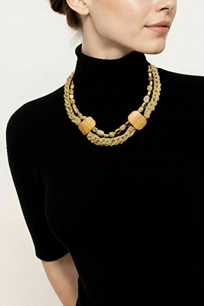 birtarz Unique Design Tree Jasper Natural Stone Detailed Knitted Necklace (42...