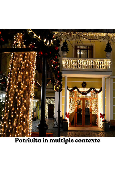 PORKY Instalatie Craciun 100m, LED Alb Cald, Fir Negru, 8 Jocuri, IP44