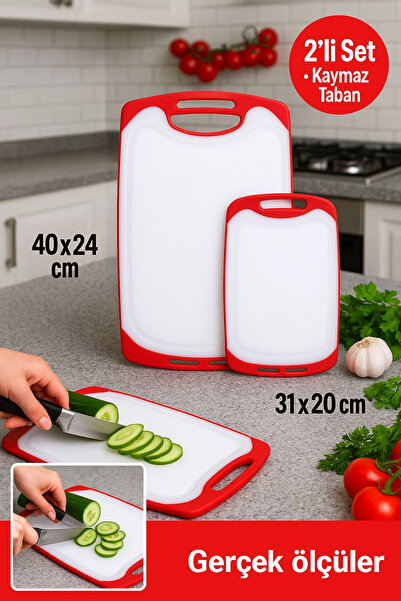 Open Home Concept 2'li Sert Plastik, Kaydırmaz, Kesme Panosu/ Kesme Tahtası K...