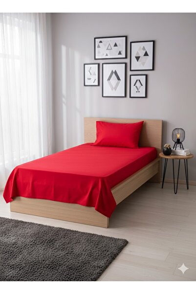 üntaş Red Single Burner Sheet and Pillowcase - Non-Elastic