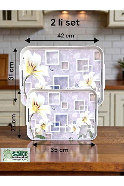 Home Tepsi 2 li Tepsi Set Çift Plastik Tepsi Büyük Küçük Boy Takım çay kahve sunum tepsisi