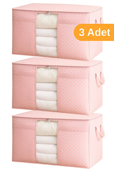 Serstil 3 Adet - Pencereli Yastık Yorgan Hurcu 75 X 40 X 40cm - Pembe Benekli