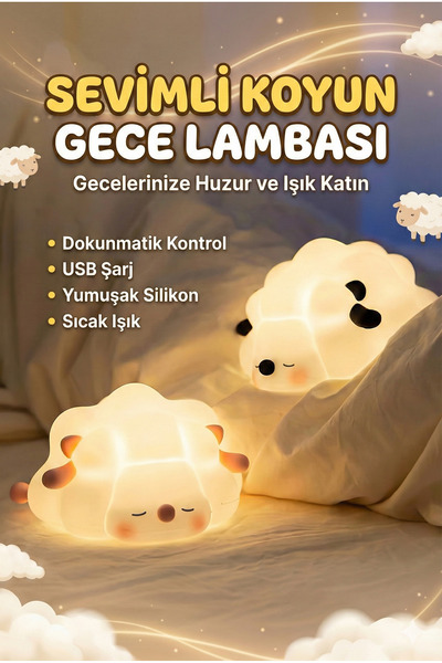 sonx Yumuşak Silikon Gece Lambası –sevimli koyun Dokunmatik & Sıkınca Yanan