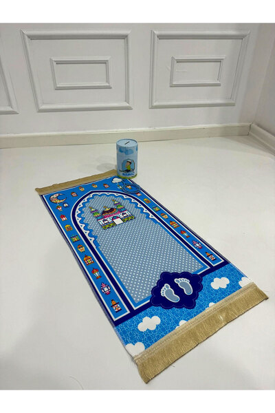 imzatasarım Silindir Kumbaralı Mavi Çocuk Seccadesi Ve Tesbih - Çocuklar Için...