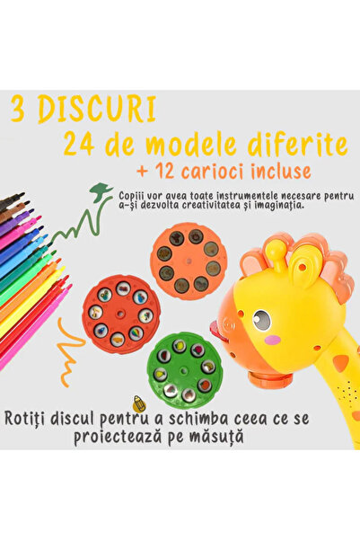 OEM "Giraffe" drawing projector table for children 3+ years old – educational set, 24 images and 12 colored markers