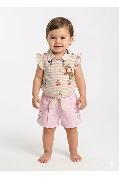 Mini Baray Girl baby striped blouse and shorts set (9-12-18 months)