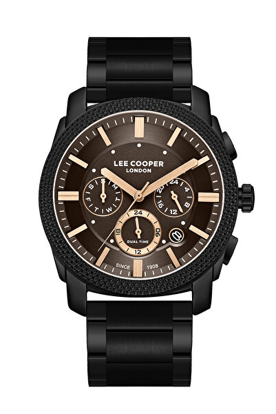 Lee Cooper ساعة يد رجالية أصلية بوظائف متعددة بلون أسود وردي مع تقويم