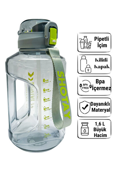 ORVO قارورة مياه رياضية سعة 1.6 لتر مع غطاء قابل للقفل وحزام وفوهة واسعة - رمادي