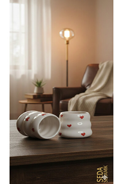seda seramik Handmade Espresso 2-Person Heart-Shaped Double Coffee Cups 175 Ml.