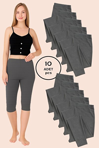 Altınay Women's Gray Capri Leggings (10 Pieces) – 90% Cotton