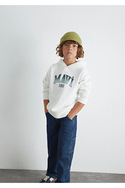 Mavi Logo Hooded Ecru Sweatshirt 6S10167-70057