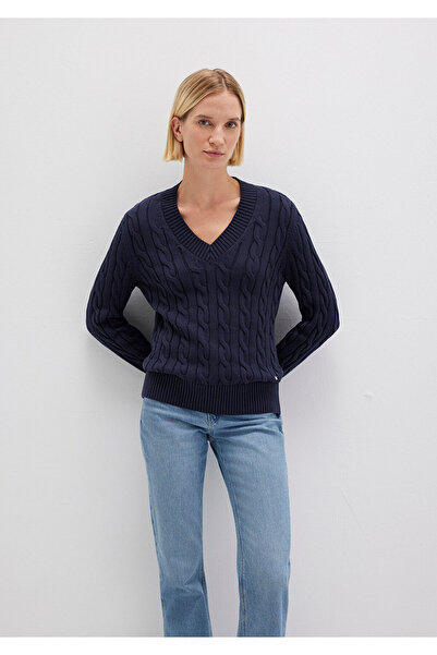 Mavi Silk Blend V-Neck Navy Blue Sweater Slim Fit / Slim Fit 1710720-89101