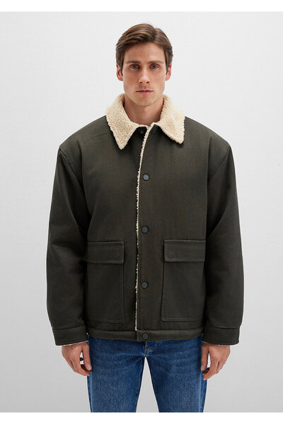 Mavi Faux Fur Detailed Green Jacket Oversized / Wide Cut 0110080-86764