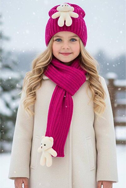 EXTRAÇARŞI Set eșarfă și beretă pentru fetiță cu ursuleț 4/14 ani