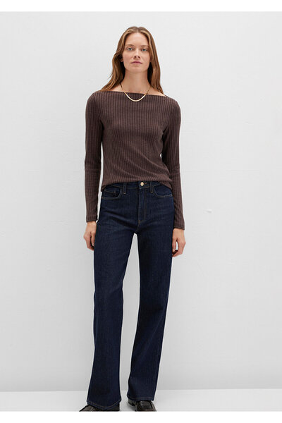 Mavi Long Sleeve Wide Neck Brown T-Shirt Slim Fit / Slim Fit 1613596-88067