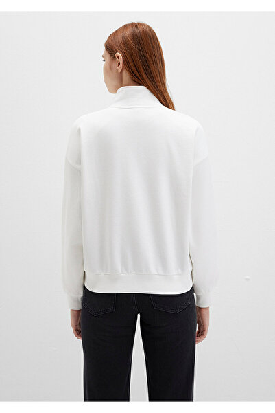 Mavi Ecru-Sweatshirt mit halbem Reißverschluss und Rückendruck 1S10502-70057