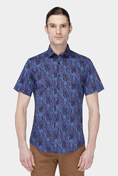 W Collection LACİVERT PRINT DESENLİ KISA KOLLU GÖMLEK