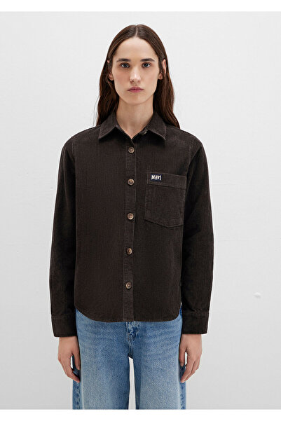 Mavi Detaylı Kahverengi Kadife Gömlek Regular Fit / Normal Kesim 1211277-90892