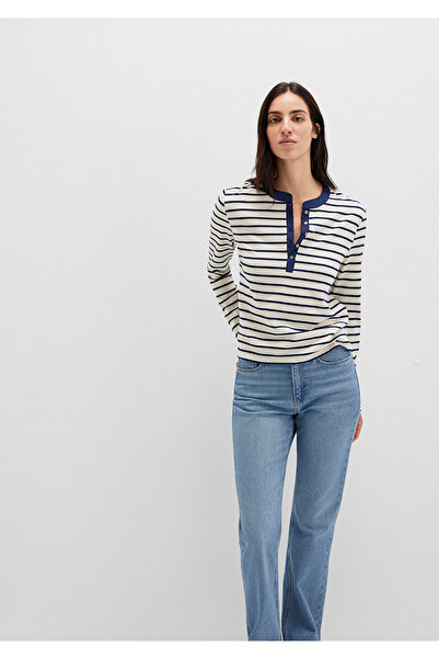 Mavi Μπλουζάκι με ρίγες με λεπτομέρεια με κουμπιά Εφαρμοσμένο στο σώμα / Εφαρμοσμένο στο σώμα 1613394-86625