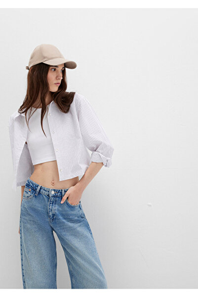 Mavi Gestreiftes weißes Crop-Shirt, kurz geschnitten 1211297-88614