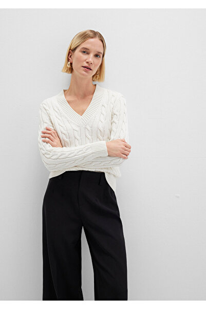 Mavi Silk Blend V-Neck Ecru Sweater Slim Fit / Slim Fit 1710720-70057