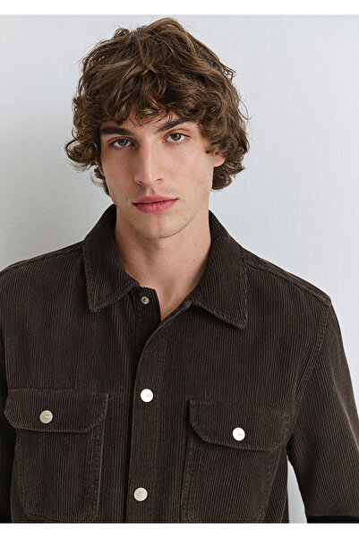 Mavi Коричнева сорочка з кишенями з оксамиту, вільний крій / вільний зручний крій 0211750-70219