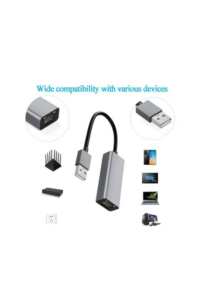 OEM Adaptor internet, USB 2.0/RJ45, 100 Mbps, cablu 17.5 cm, 6x2.4x1.5cm, Aliaj de aluminiu, Gri
