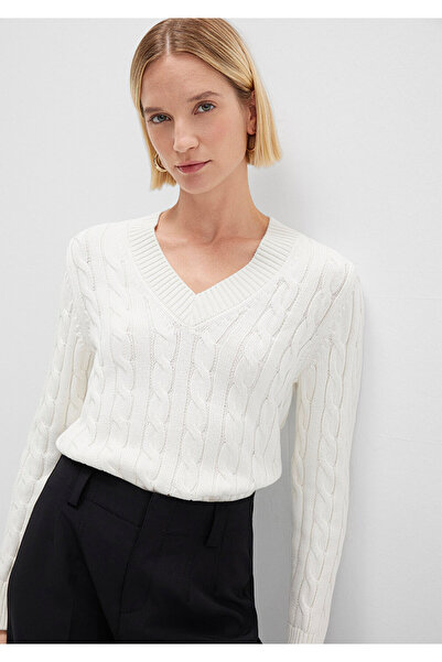 Mavi Silk Blend V-Neck Ecru Sweater Slim Fit / Slim Fit 1710720-70057