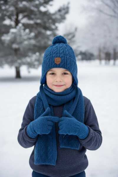 Aware Time Set 3 piese pentru băieți de 4-8 ani, cu eșarfă polară, mănuși și ...