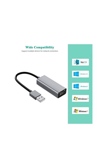 OEM Adaptor internet, USB 2.0/RJ45, 100 Mbps, cablu 17.5 cm, 6x2.4x1.5cm, Aliaj de aluminiu, Gri