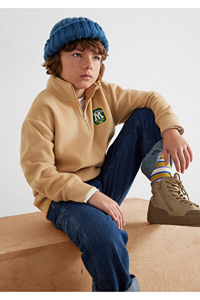 Mavi Semi-Zip Logo Beige Sweatshirt 6S10153-83859