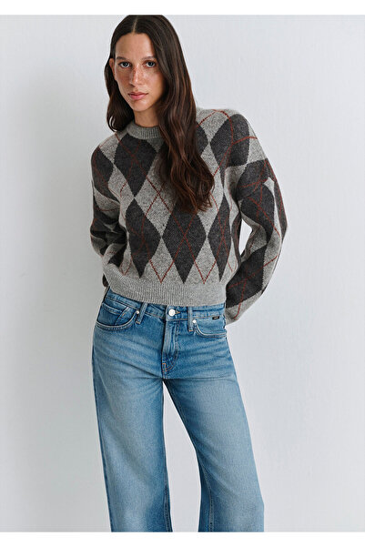 Mavi Grauer Pullover mit Baklava-Muster, Oversize / Weite Passform 1710800-83096